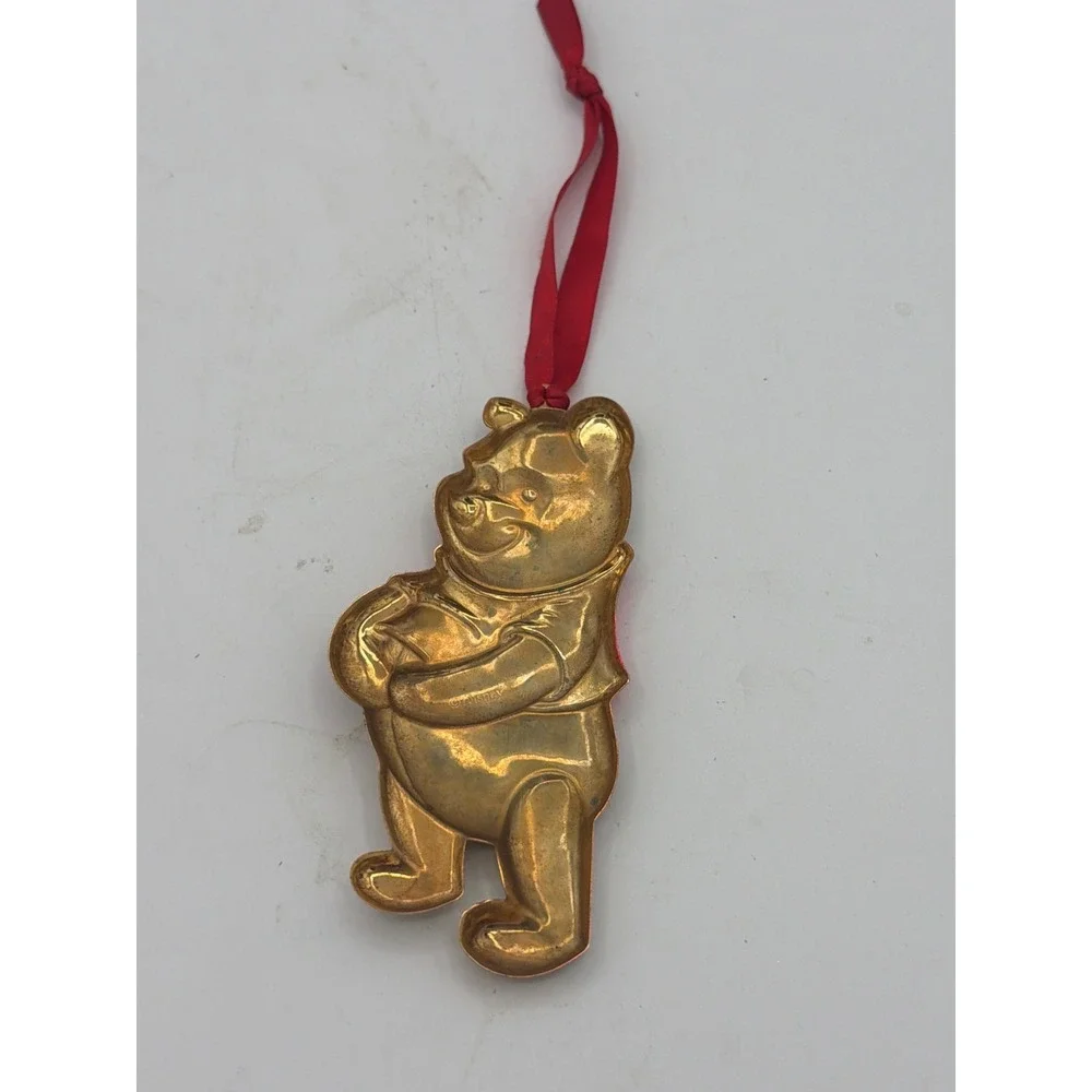 Vintage Disney Brass Winnie the Pooh Christmas Ornament Red Enameled Shirt